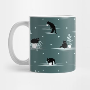 When the Black Cat is Alone at Home (Dark Green) Mug